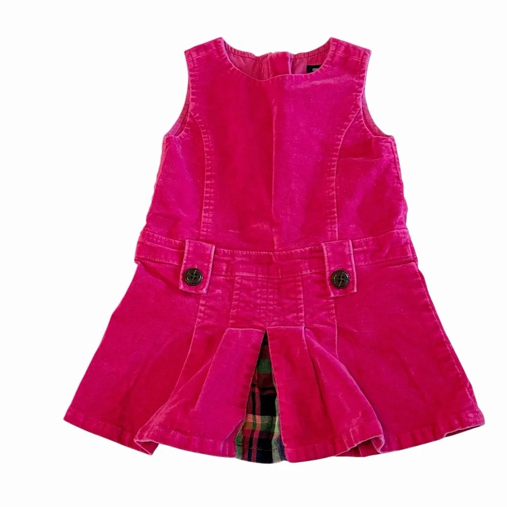 Baby Gap Vintage Y2K Velvet Dress Pink Girls Size 12-18 Months Preppy Pleated